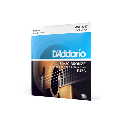 D'Addario EJ36 - 10-47 Light 12-String, 80/20 Bronze Acoustic Guitar Strings