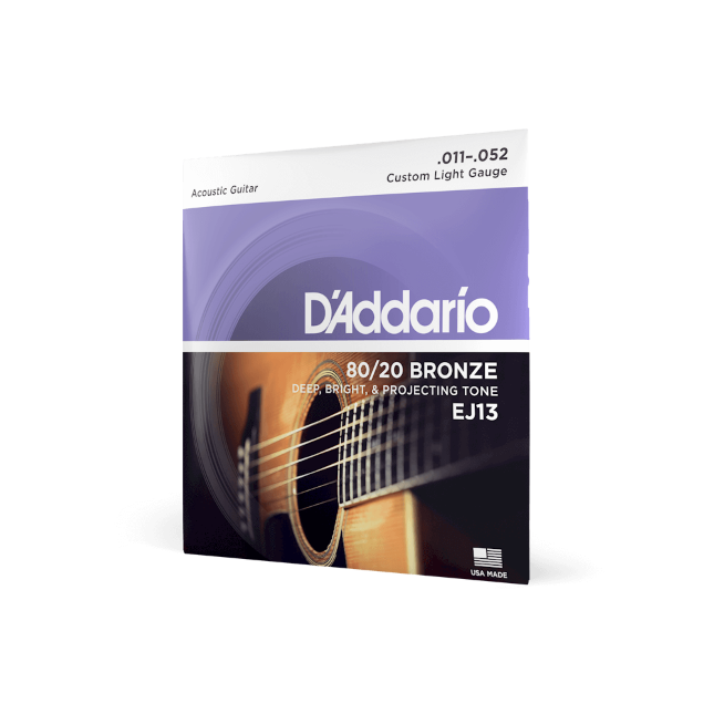 D'Addario EJ13 - 11-52 Custom Light, 80/20 Bronze Acoustic Guitar Strings