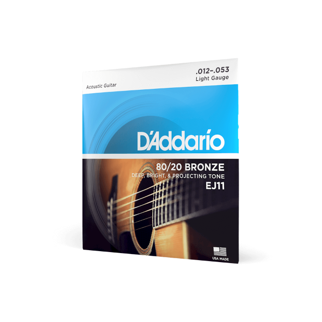 D'Addario EJ11 - 12-53 Light, 80/20 Bronze Acoustic Guitar Strings
