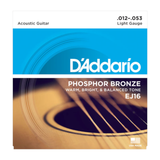 D'Addario Phosphor Bronze Acoustic Guitar Strings - EJ16 - 12-53 Regular Light Set