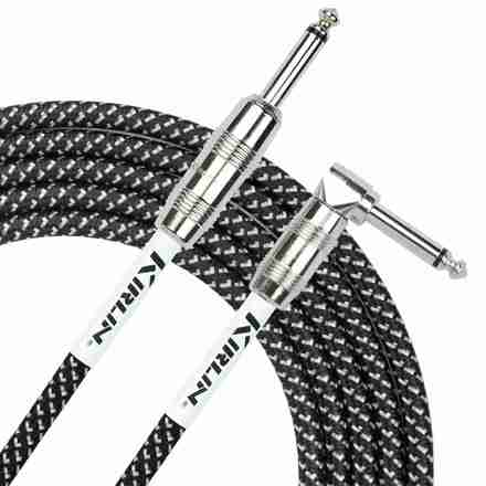 Kirlin Fabric Series Instrument Cable - Straight to Angled - 20ft - Black & White